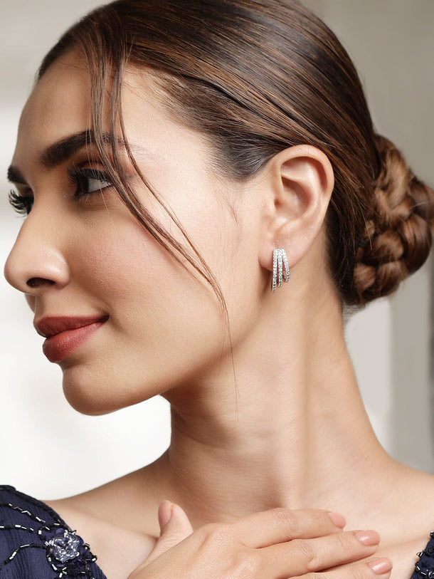Rubans Rhodium-Plated White CubicZirconia Adjustable Pull Chain Bracelet Elegant & Stylish Earrings