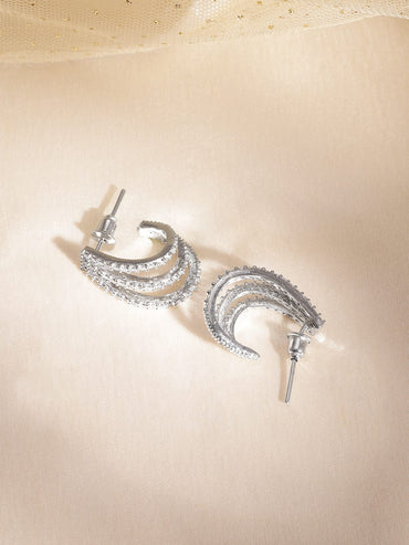 Rubans Rhodium-Plated White CubicZirconia Adjustable Pull Chain Bracelet Elegant & Stylish Earrings