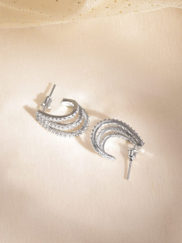 Rubans Rhodium-Plated White CubicZirconia Adjustable Pull Chain Bracelet Elegant & Stylish Earrings