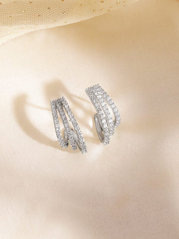 Rubans Rhodium-Plated White CubicZirconia Adjustable Pull Chain Bracelet Elegant & Stylish Earrings