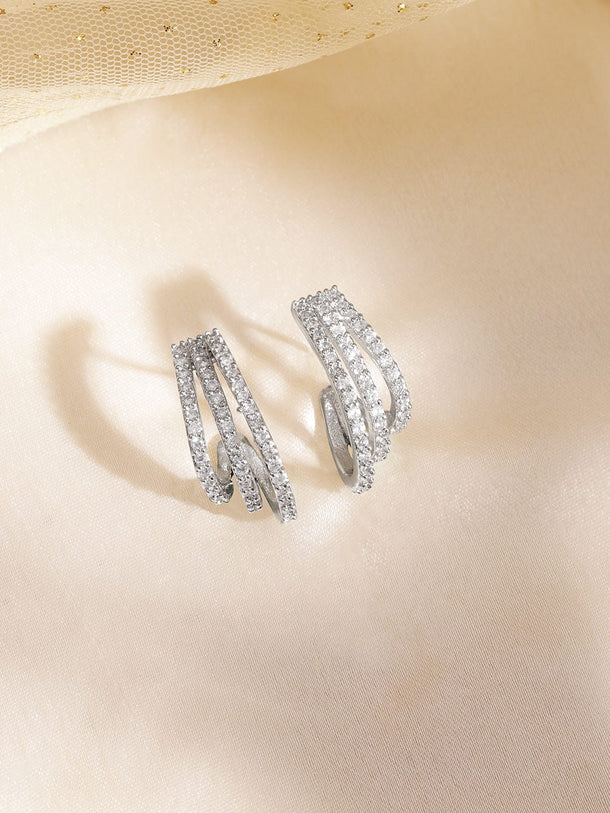 Rubans Rhodium-Plated White CubicZirconia Adjustable Pull Chain Bracelet Elegant & Stylish Earrings