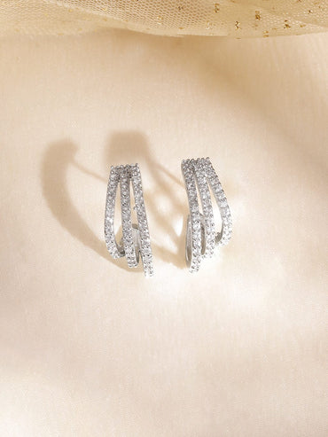 Rubans Rhodium-Plated White CubicZirconia Adjustable Pull Chain Bracelet Elegant & Stylish Earrings