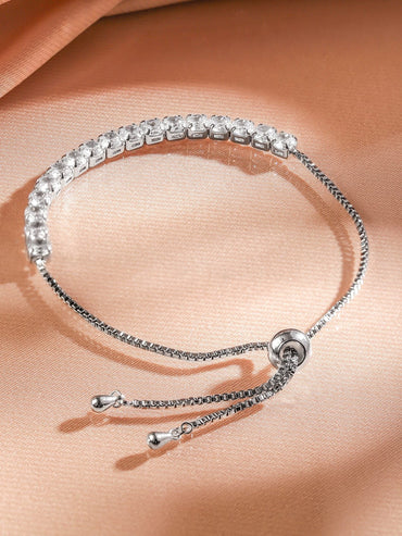 Rubans Rhodium-Plated White CubicZirconia Adjustable Pull Chain Bracelet Elegant & Stylish Wristwear