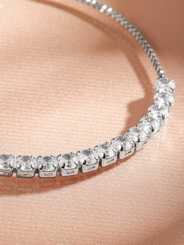 Rubans Rhodium-Plated White CubicZirconia Adjustable Pull Chain Bracelet Elegant & Stylish Wristwear