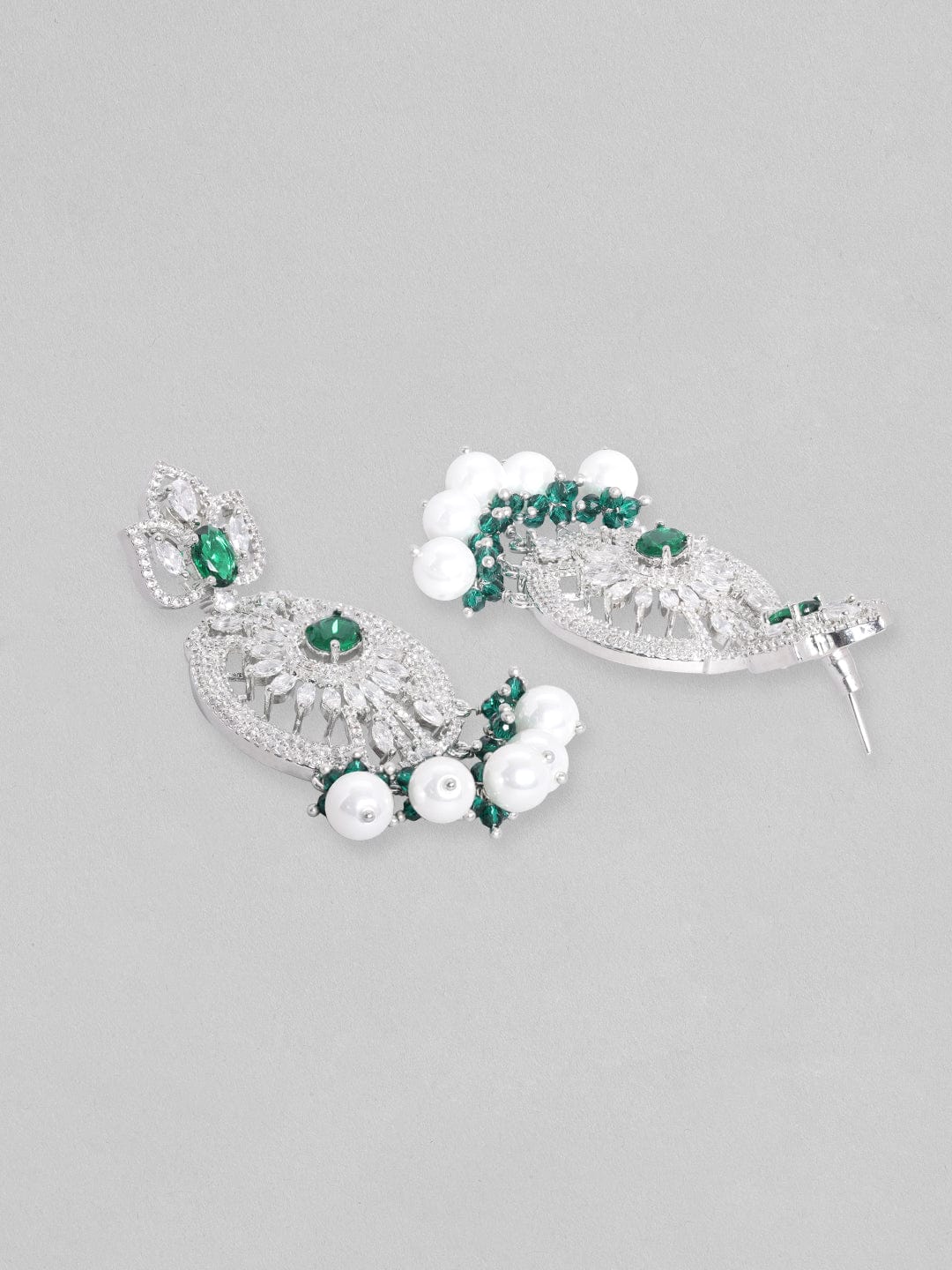 Rubans Rhodium-Plated White & Green Zircons Stones Necklace & Earring Set. Necklace Set