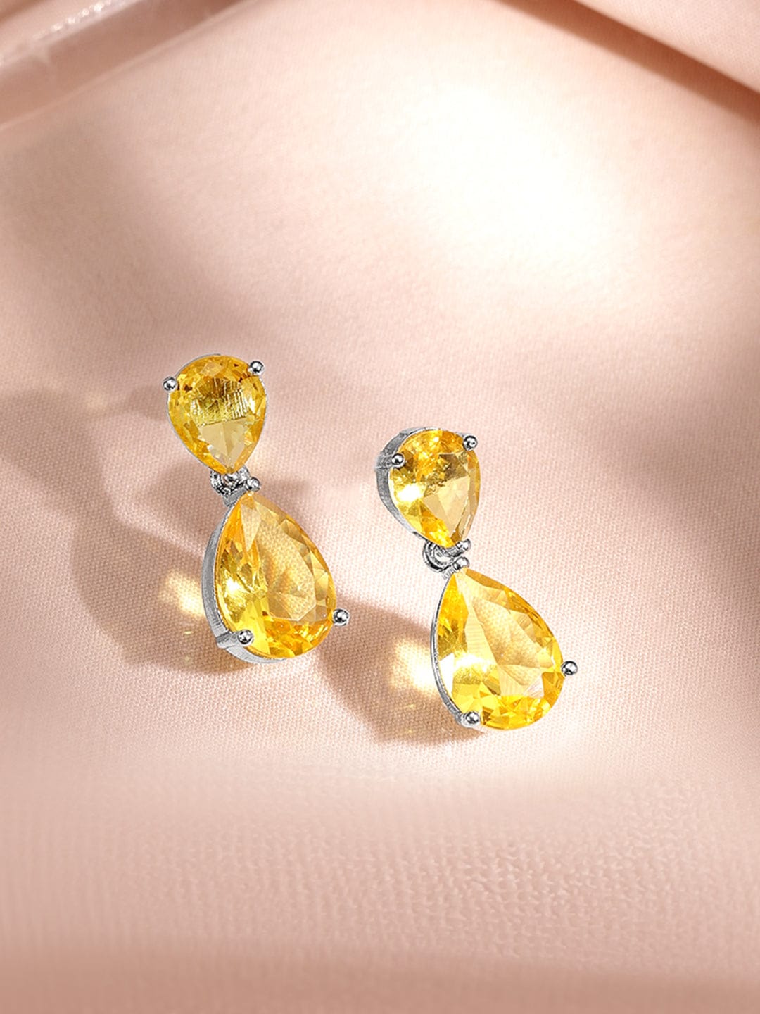 Rubans Rhodium-Plated Yellow Sapphire AD & Cubic Zirconia Studded Necklace Set Jewellery Set