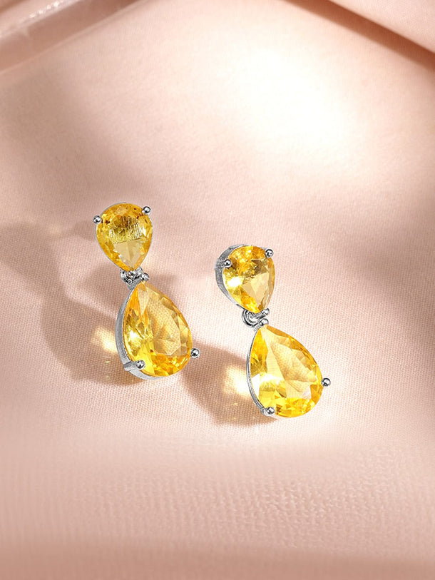 Rubans Rhodium-Plated Yellow Sapphire AD & Cubic Zirconia Studded Necklace Set Jewellery Set