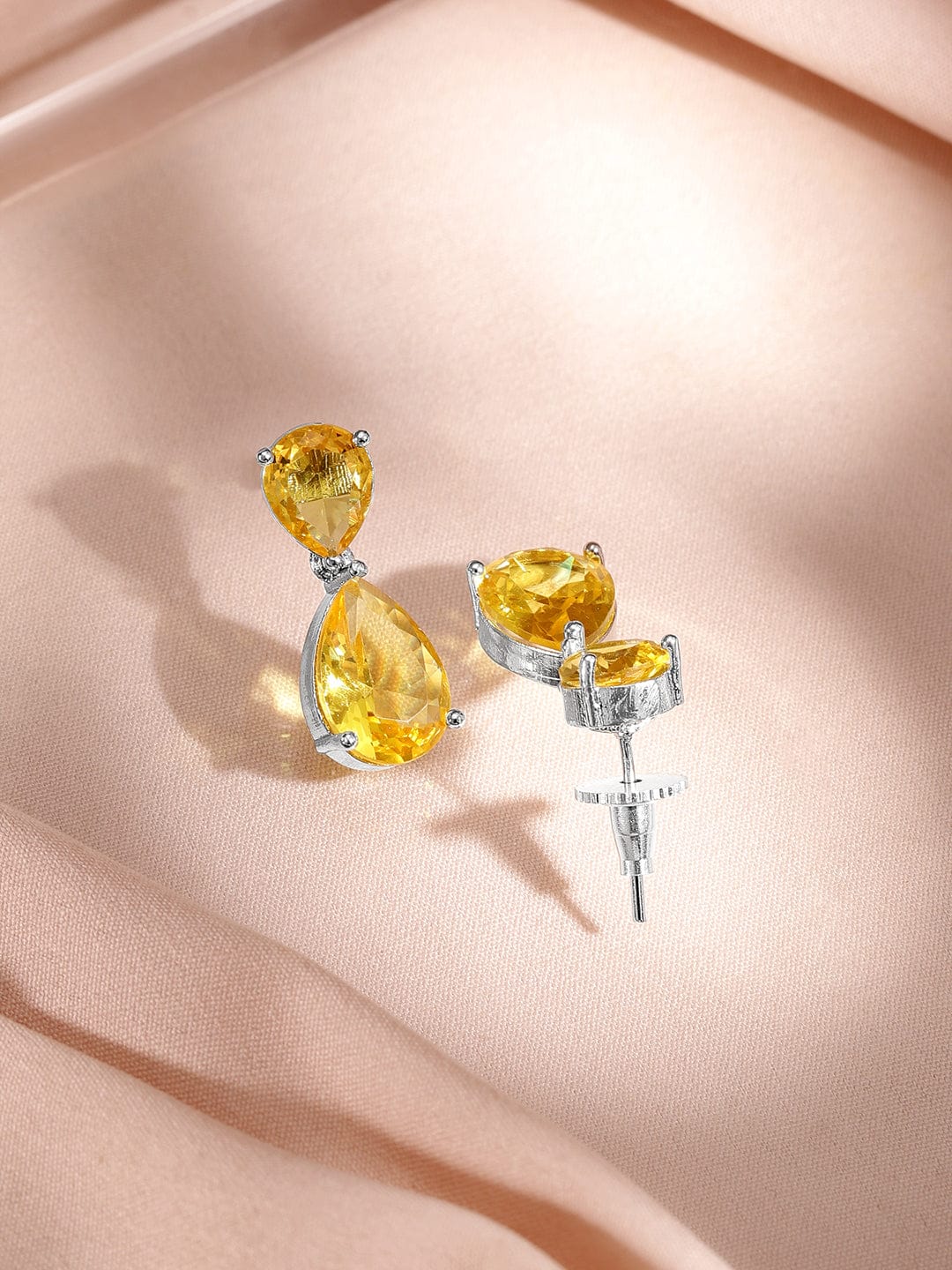 Rubans Rhodium-Plated Yellow Sapphire AD & Cubic Zirconia Studded Necklace Set Jewellery Set