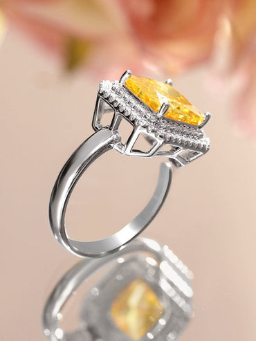 Rubans Rhodium-Plated Yellow Sapphire Adjustable Ring with Cubic Zirconia Detailing Rings