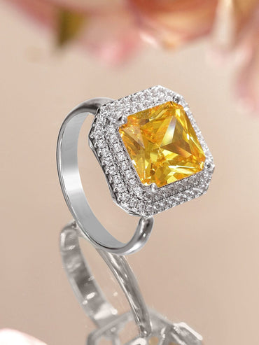 Rubans Rhodium-Plated Yellow Sapphire Adjustable Ring with Cubic Zirconia Detailing Rings