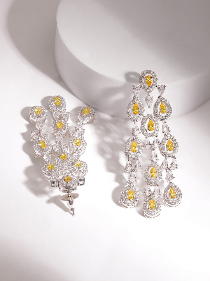 Rubans Rhodium Plated Yellow Sapphire studded Zirconia embellished Drop Earring Earrings