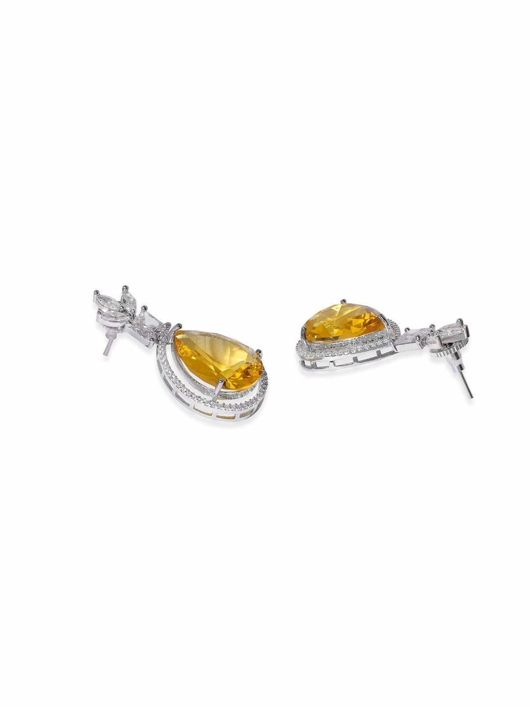 Rubans Rhodium-plated Yellow Sapphire Teardrop Pendant Zirconia Pendant Necklace Set Jewellery Sets