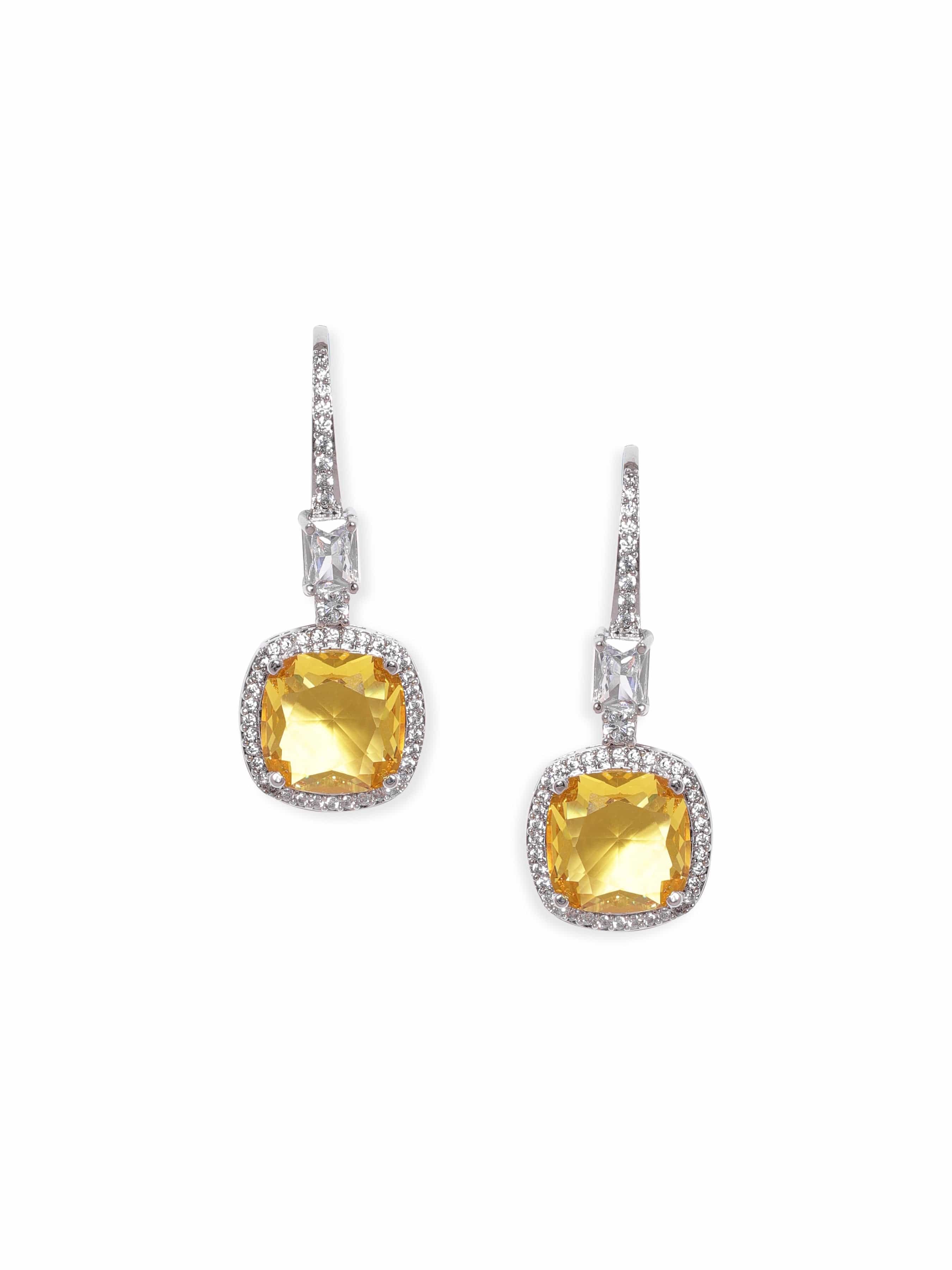 At Auction: 14K Yellow Gold, Yellow Sapphire and Diamond, Halo Drop Earrings