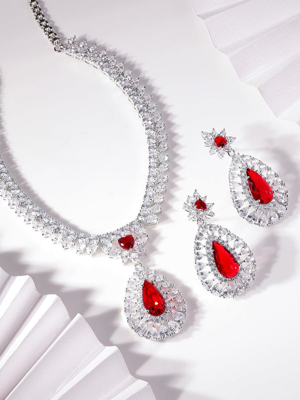 Rubans Rhodium Plated Yellow Sapphire Zirconia Sleek Necklace Set Jewellery Sets