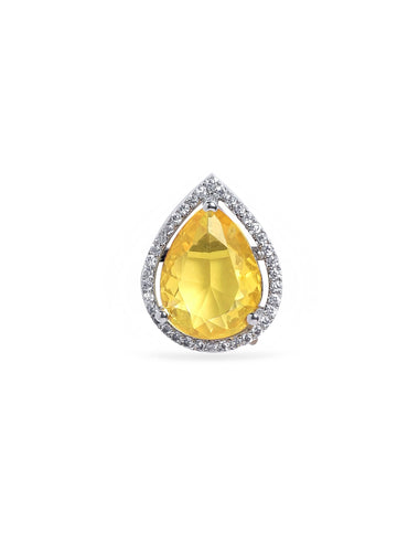 Rubans Rhodium plated Yellow Sapphire Zirconia studded teardrop Zirconia stud earring Earrings