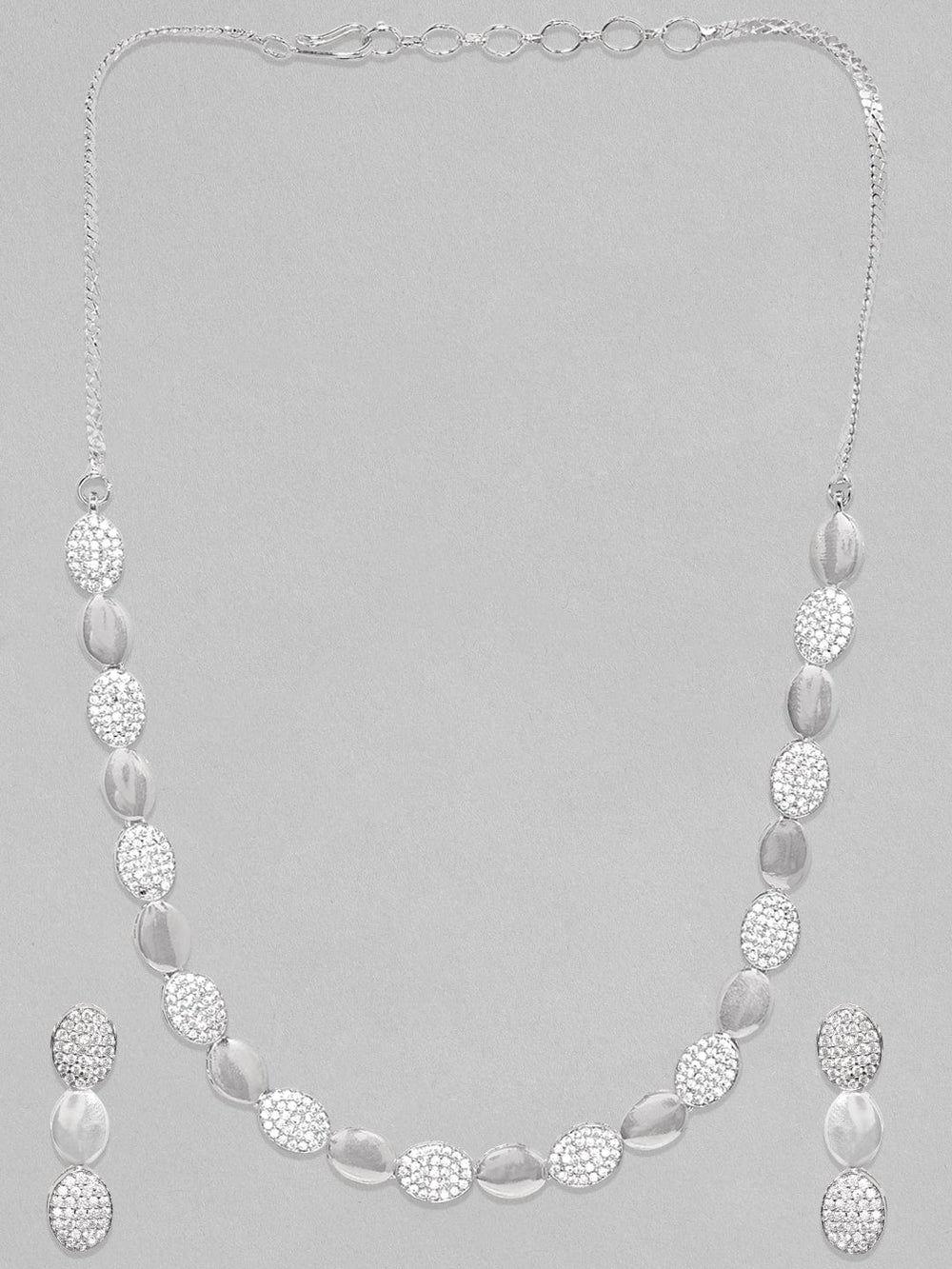 Rubans Rhodium Plated Zircon Studded Necklace Set Necklace Set
