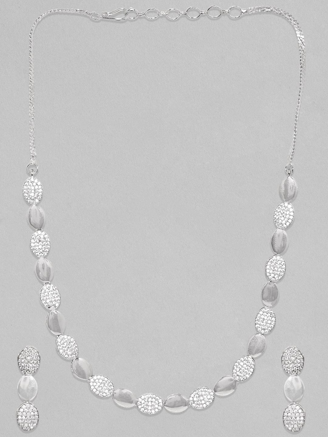 Rubans Rhodium Plated Zircon Studded Necklace Set Necklace Set