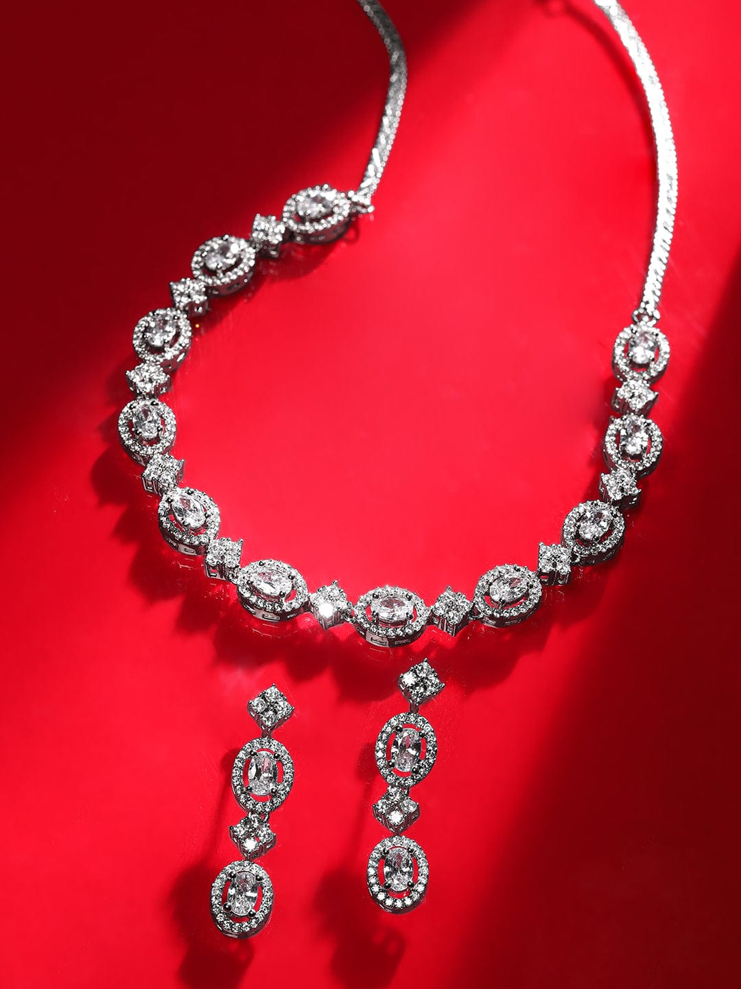 Rubans Rhodium Plated Zircon Studded Necklace Set Necklaces, Necklace Sets, Chains & Mangalsutra