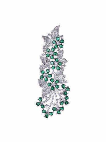 Rubans Rhodium Plated Zirconia and Emerald Studded Chandelier Earrings Earrings