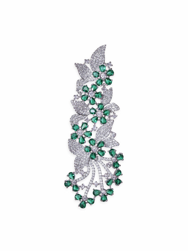 Rubans Rhodium Plated Zirconia and Emerald Studded Chandelier Earrings Earrings