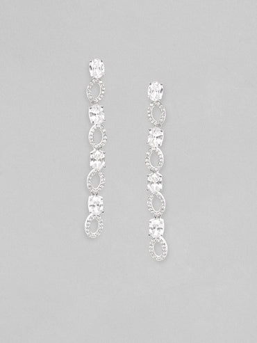 Rubans Rhodium Plated Zirconia Minimal Dangle Earrings Earrings