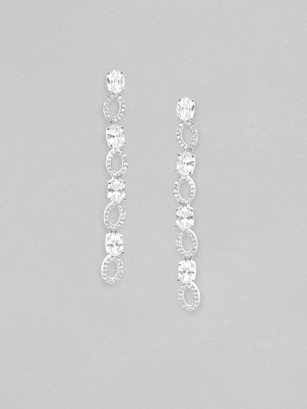 Rubans Rhodium Plated Zirconia Minimal Dangle Earrings Earrings
