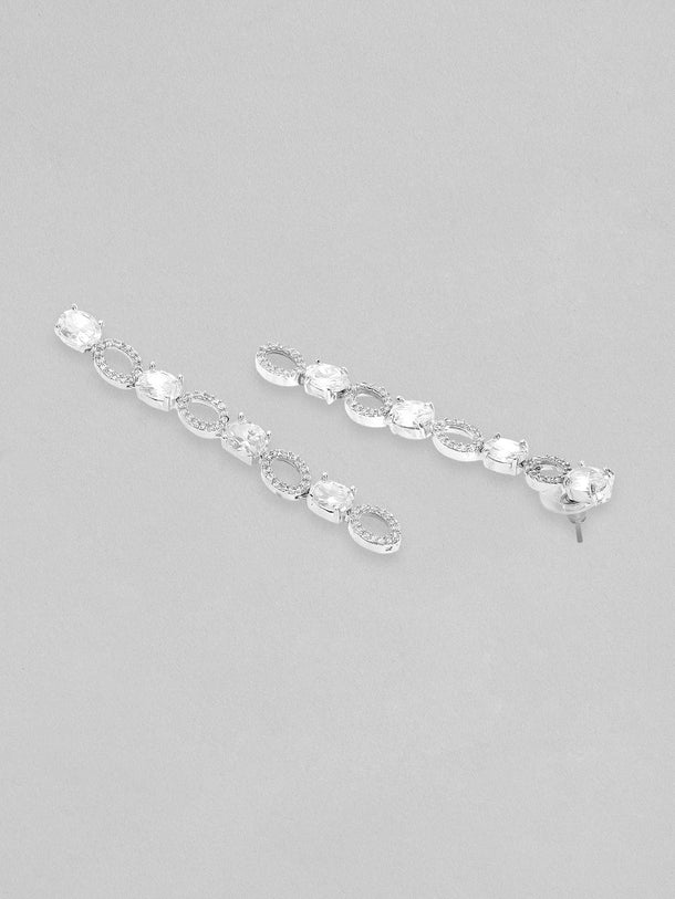 Rubans Rhodium Plated Zirconia Minimal Dangle Earrings Earrings