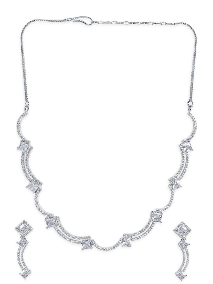Rubans Rhodium Plated Zirconia studded Contemprory Sleek NEcklace set Jewellery Sets