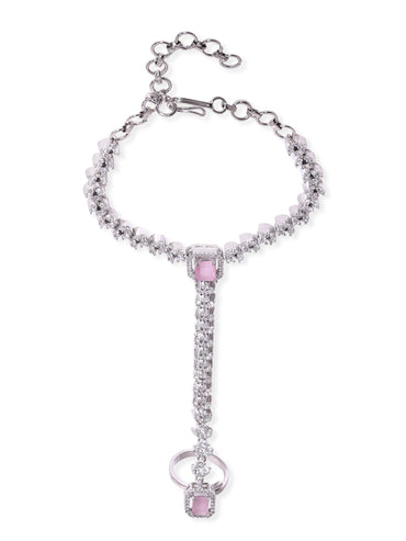 Rubans Rhodium Plated Zirconia Studded Fashionable Hath Phool Hathphool