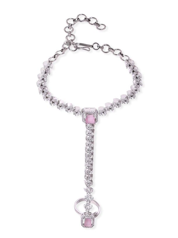 Rubans Rhodium Plated Zirconia Studded Fashionable Hath Phool Hathphool