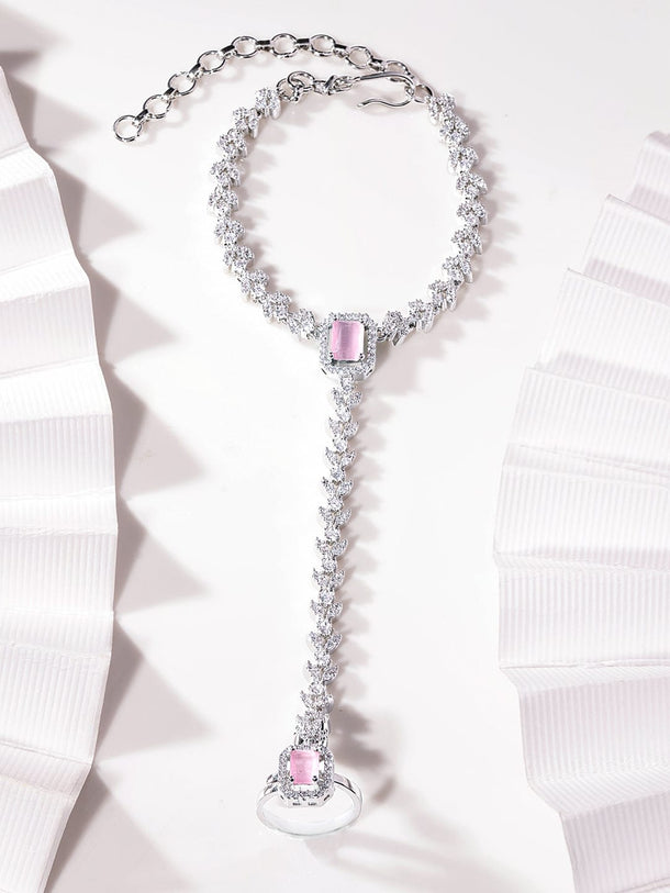 Rubans Rhodium Plated Zirconia Studded Fashionable Hath Phool Hathphool