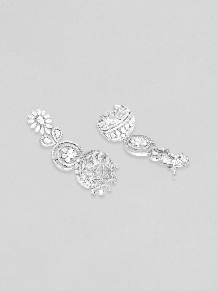 Rubans Rhodium Plated Zirconia Studded Jhumka Earrings Earrings