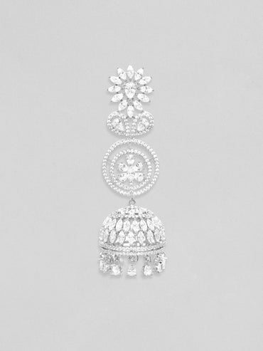 Rubans Rhodium Plated Zirconia Studded Jhumka Earrings Earrings