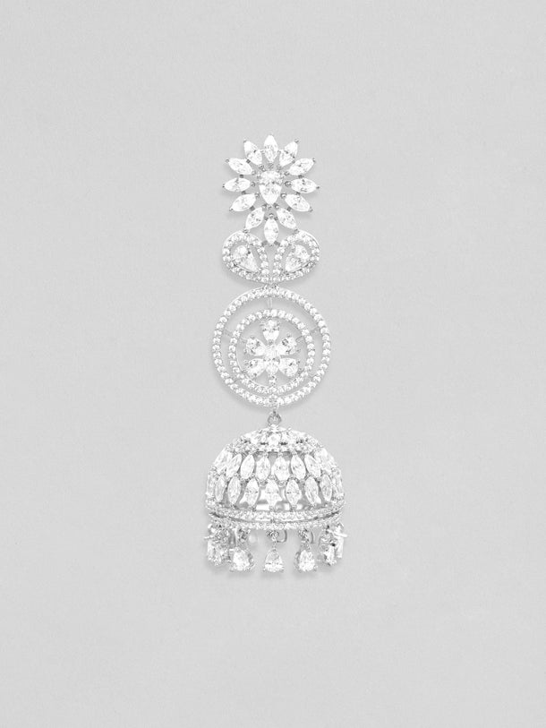 Rubans Rhodium Plated Zirconia Studded Jhumka Earrings Earrings