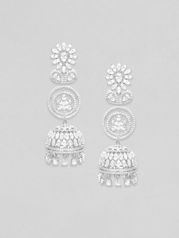 Rubans Rhodium Plated Zirconia Studded Jhumka Earrings Earrings
