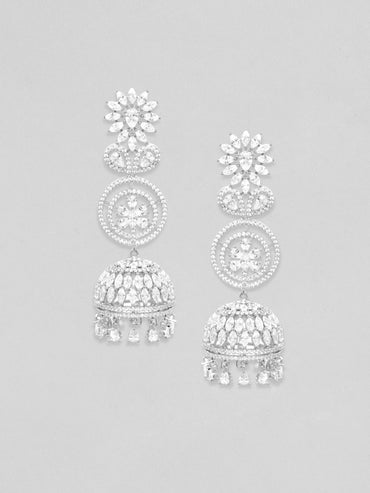 Rubans Rhodium Plated Zirconia Studded Jhumka Earrings Earrings