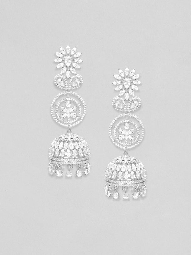 Rubans Rhodium Plated Zirconia Studded Jhumka Earrings Earrings