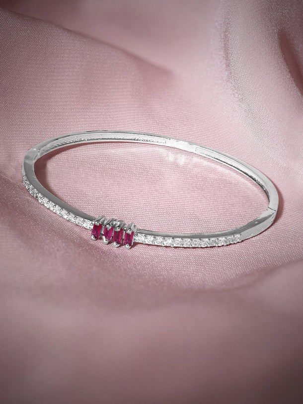 Rubans Rhodium plated Zirconia studded minimal bracelet Bangles & Bracelets