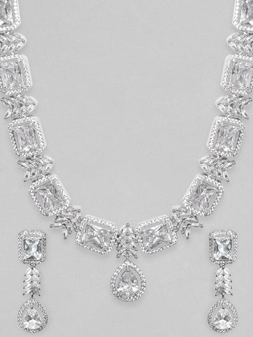 Rubans Rhodium Plated Zirconia Studded Party Wear Necklace Set Necklace Set