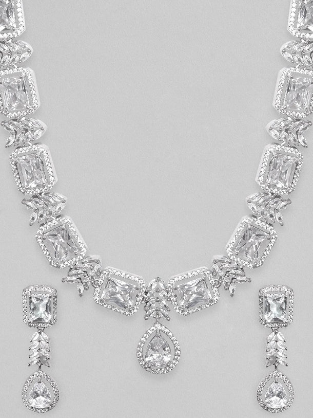 Rubans Rhodium Plated Zirconia Studded Party Wear Necklace Set Necklace Set