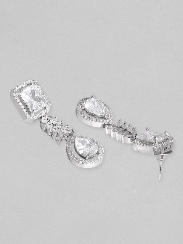 Rubans Rhodium Plated Zirconia Studded Party Wear Necklace Set Necklace Set