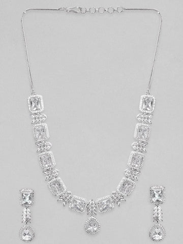 Rubans Rhodium Plated Zirconia Studded Party Wear Necklace Set Necklace Set