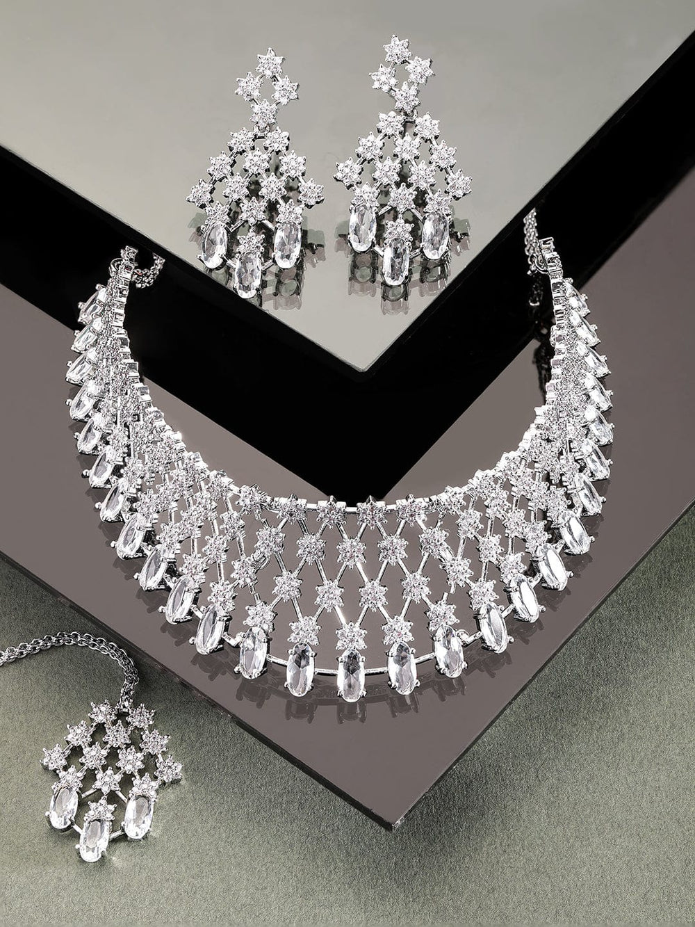 Rubans Rhodium plated Zirconia studded pave setting Choker necklace Set Jewellery Sets