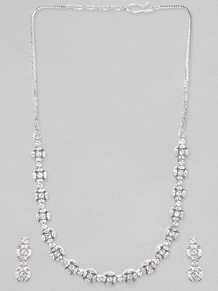 Rubans Rhodium Plated Zircons Studded Contemporary Party Wear Necklace Set. Necklace Set