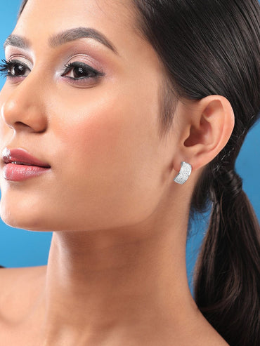 Rubans Rhodium Silver-Plated Circular Hoop Earrings Earrings