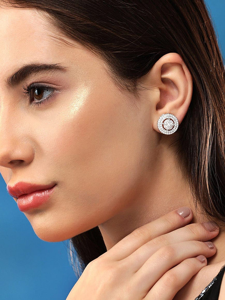 Rubans Rhodium Silver-Plated Circular Studs Earrings Earrings