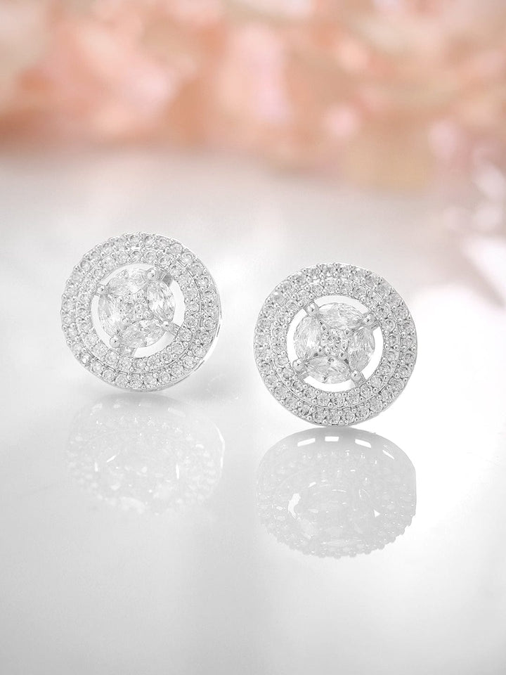 Rubans Rhodium Silver-Plated Circular Studs Earrings Earrings