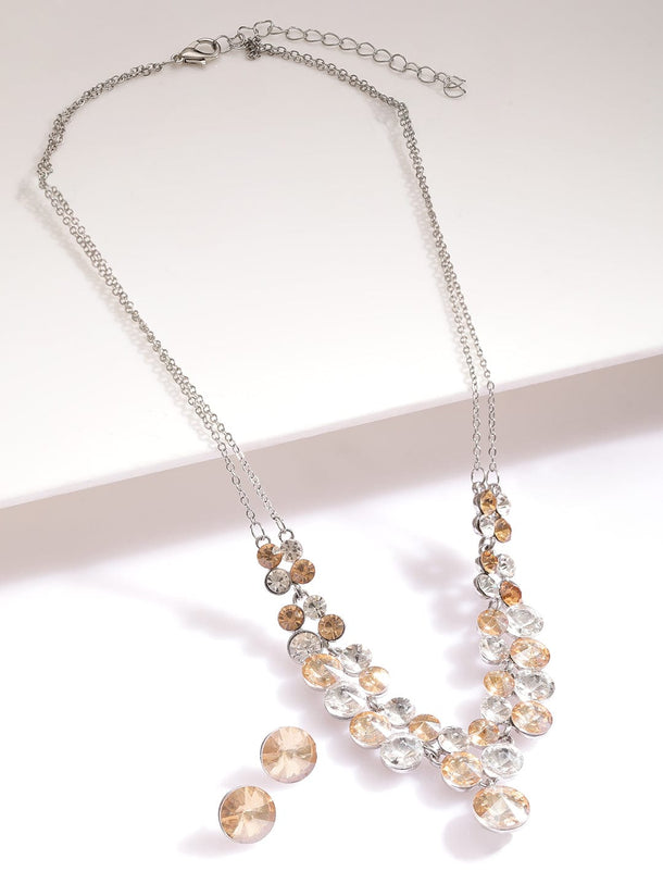 Rubans Rhoduim-Plated Cascade and Bold Layered Dainty Zirconia Necklace set Jewellery Set