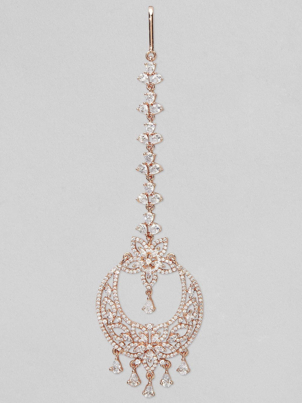 Rubans Rose Gold-Plated AD-Studded Floral Design MaangTikka Head Jewellery