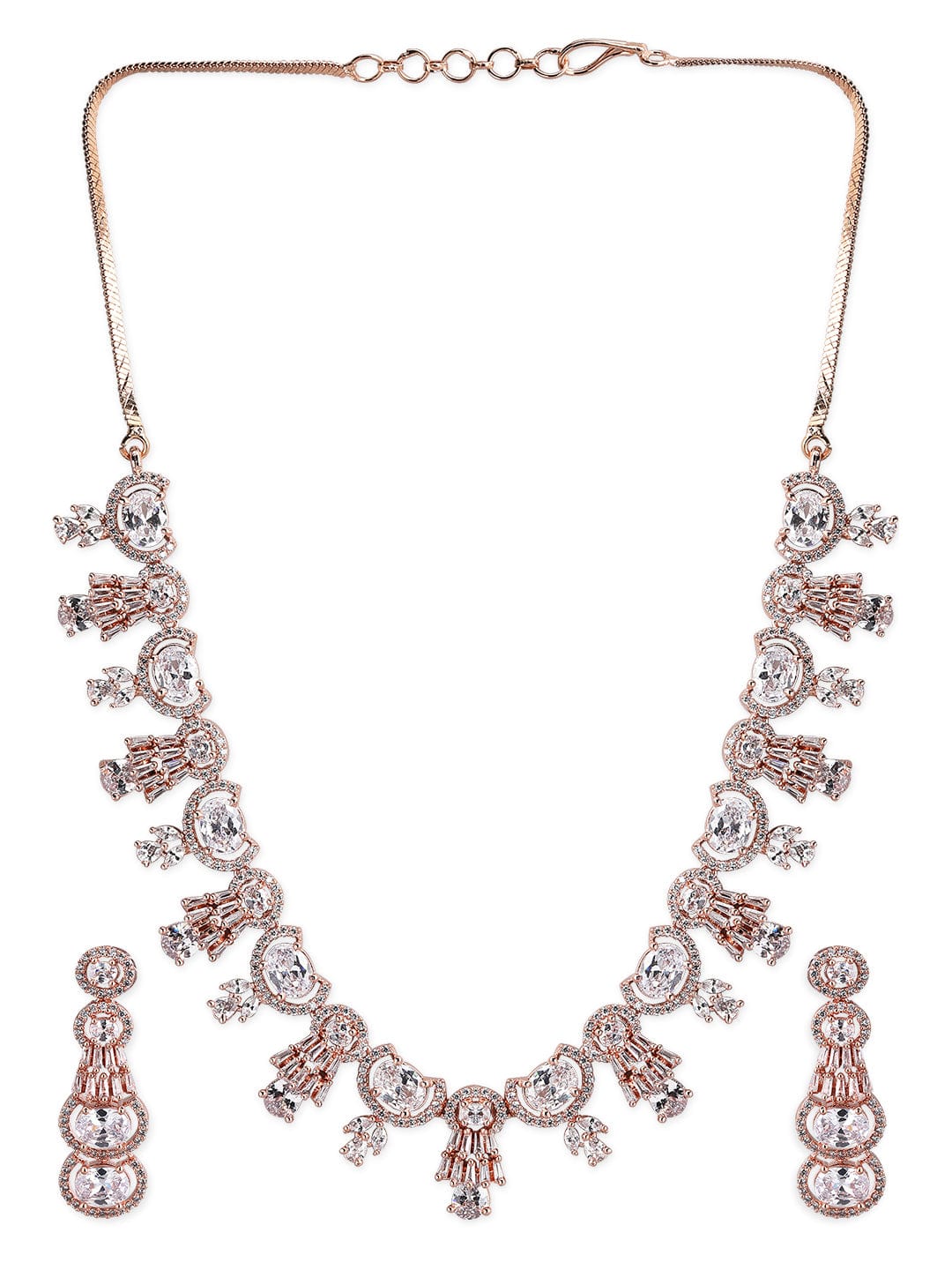 Rubans Rose Gold Plated American Diamond Necklace Set. Necklace Set